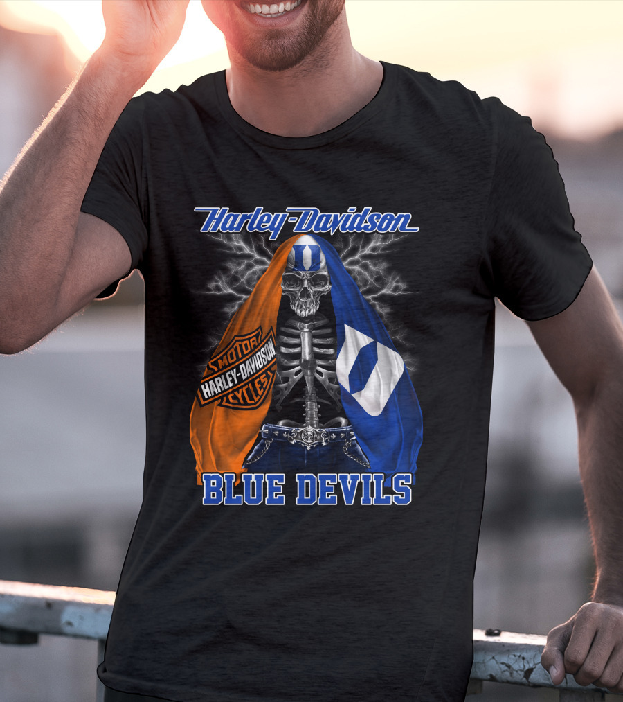 Harley Davidson Blue Devils Skeleton With Motor Cycles And Iconic Scarf T-Shirt