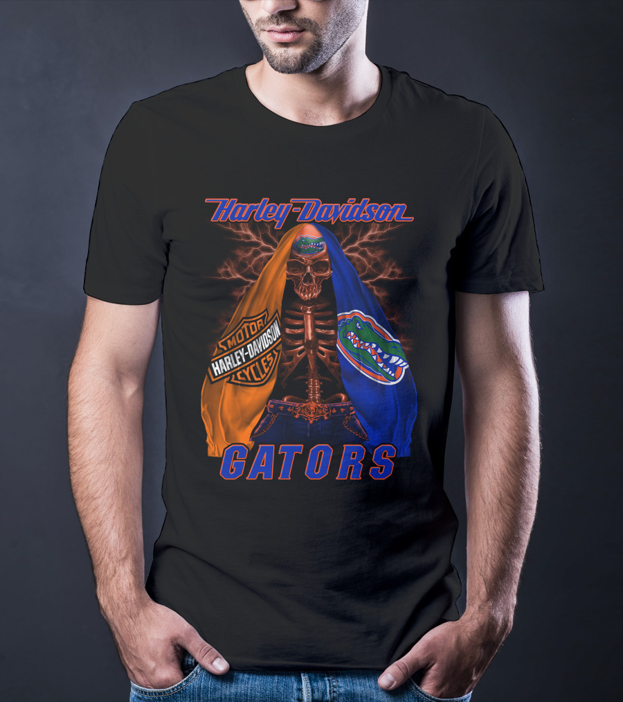 Harley Davidson Motorcycles Florida Gators Skull And Lightning T-Shirt