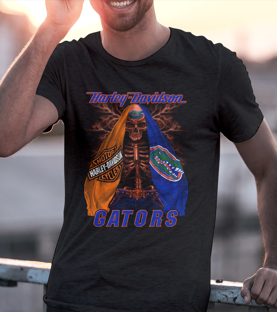 Harley Davidson Motorcycles Florida Gators Skull And Lightning T-Shirt