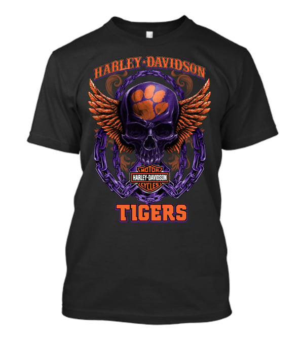 Harley Davidson Motor Cycles Tigers Skull Logo Clemson T-Shirt