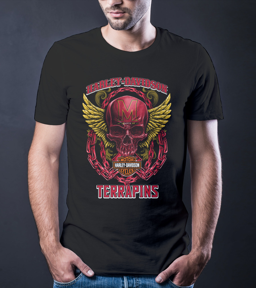 Harley Davidson Maryland Terrapins Skull Wings Chain T-Shirt