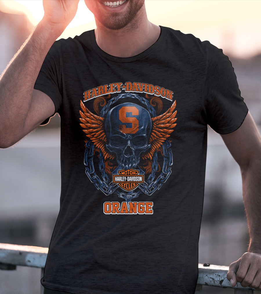 Harley Davidson Syracuse Orange Motor Cycles Skull Wings T-Shirt