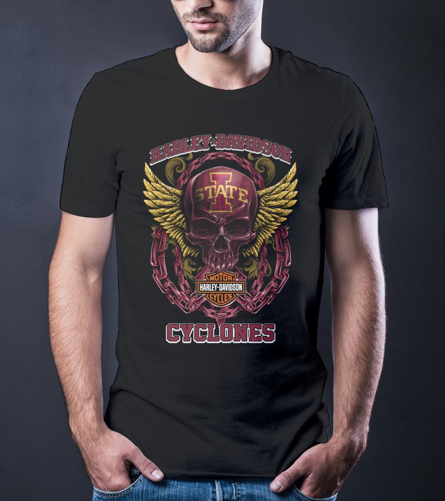 Harley Davidson Iowa State Cyclones Skull Winged Motor Cycles T-Shirt