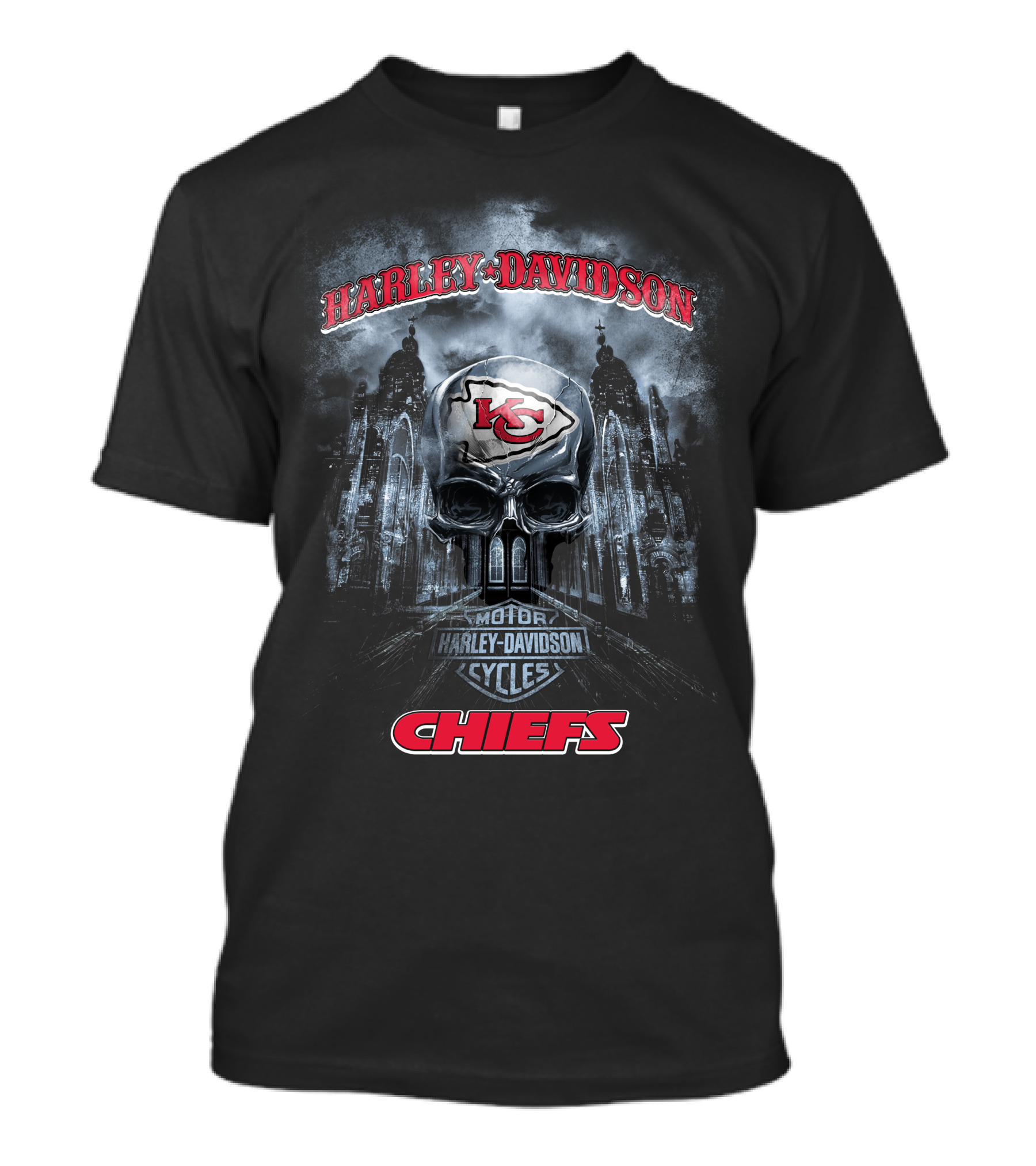 Harley Davidson Kansas City Chiefs Skull Motor Cycles T-Shirt
