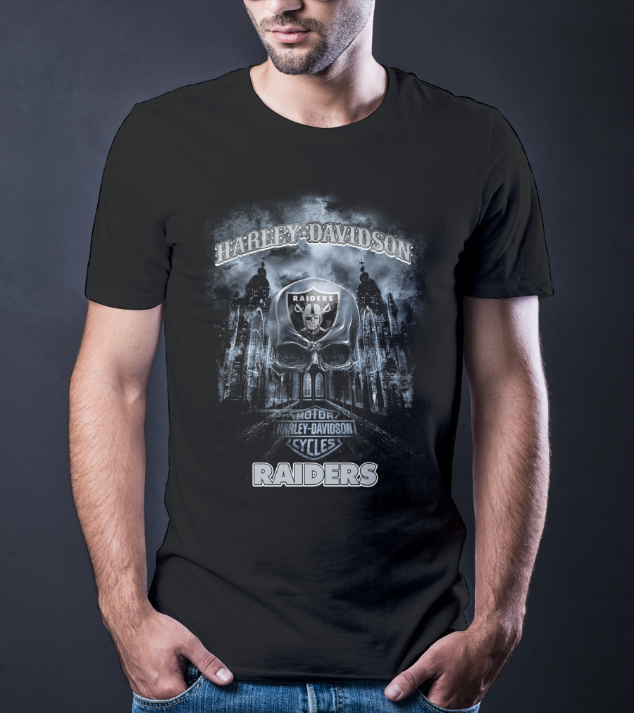 Harley Davidson Las Vegas Raiders Motorcycles Skull T-Shirt