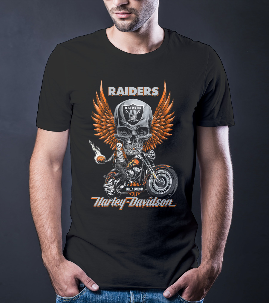 Raiders Harley Davidson Motorcycles Skull Wings Nfl Las Vegas T-Shirt