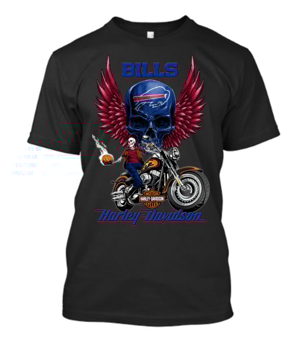 Bills Harley Davidson Motorcycle Skull Wings Nfl Buffalo Riders T-Shirt