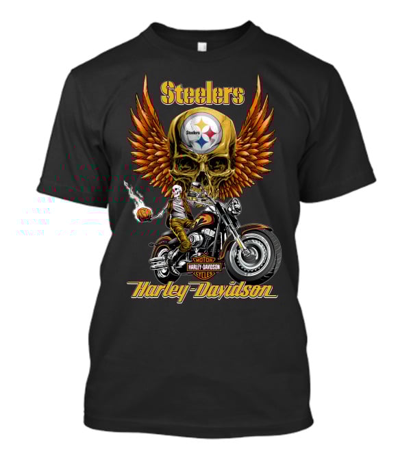 Steelers Harley Davidson Motor Cycles Skull Wings Nfl Pittsburgh T-Shirt