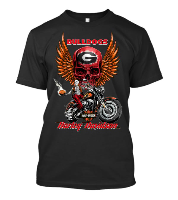 Bulldogs Harley Davidson Georgia Motorcycle Skull Wings T-Shirt