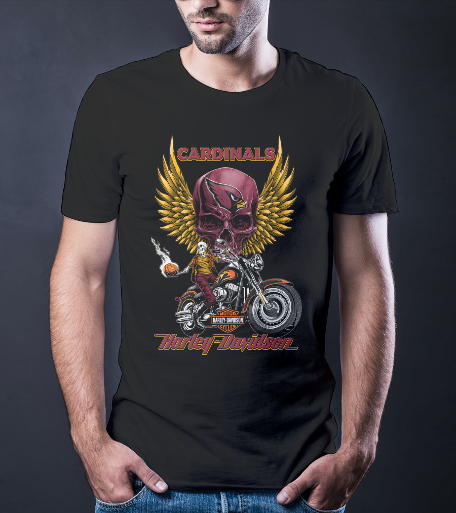Cardinals Harley Davidson Motorcycles Skully Rider Nfl Arizona T-Shirt