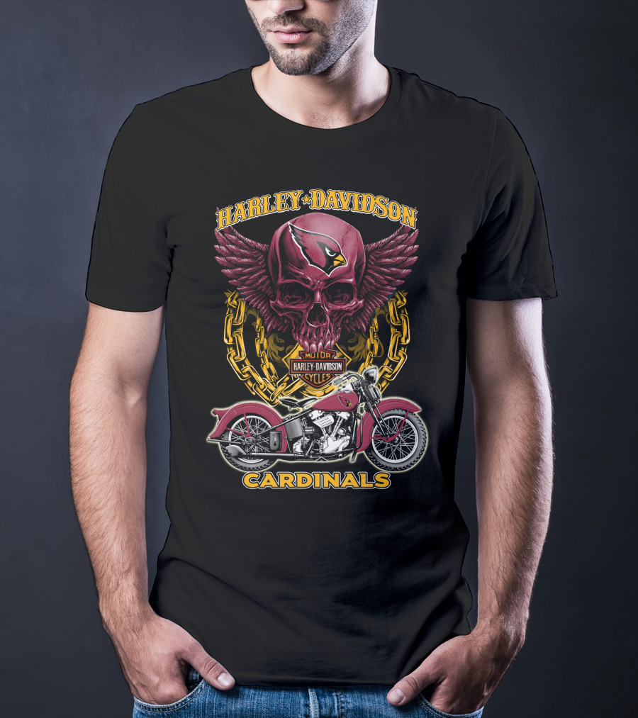 Harley Davidson Cardinals Arizona Nfl Motorcycle Skull T-Shirt