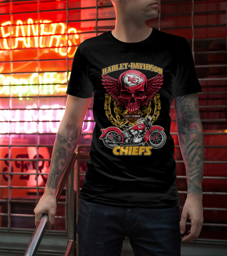 Harley Davidson Kansas City Chiefs Nfl Motorcycle Skull Chiefs T-Shirt
