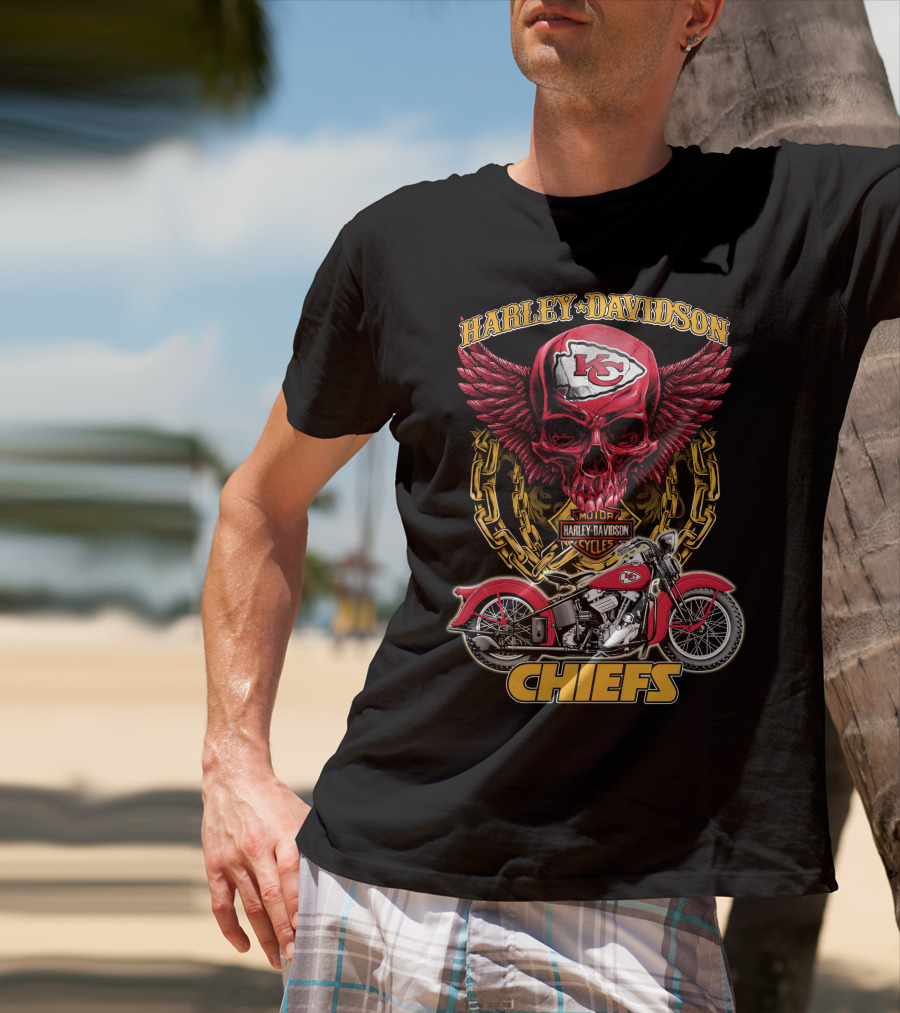 Harley Davidson Kansas City Chiefs Nfl Motorcycle Skull Chiefs T-Shirt