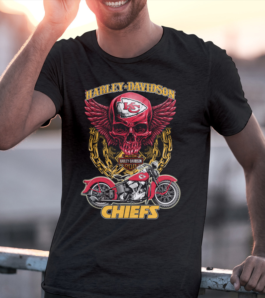 Harley Davidson Kansas City Chiefs Nfl Motorcycle Skull Chiefs T-Shirt