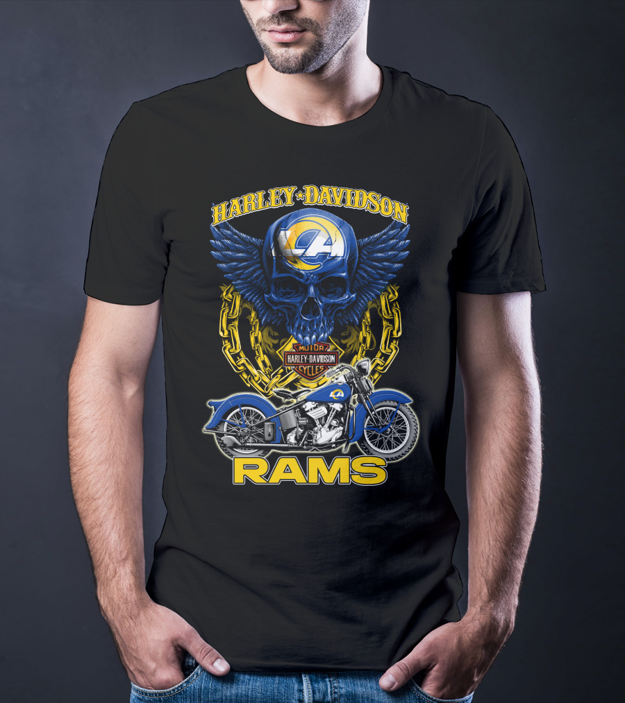 Harley Davidson Los Angeles Rams Nfl Motorcycle Skull T-Shirt