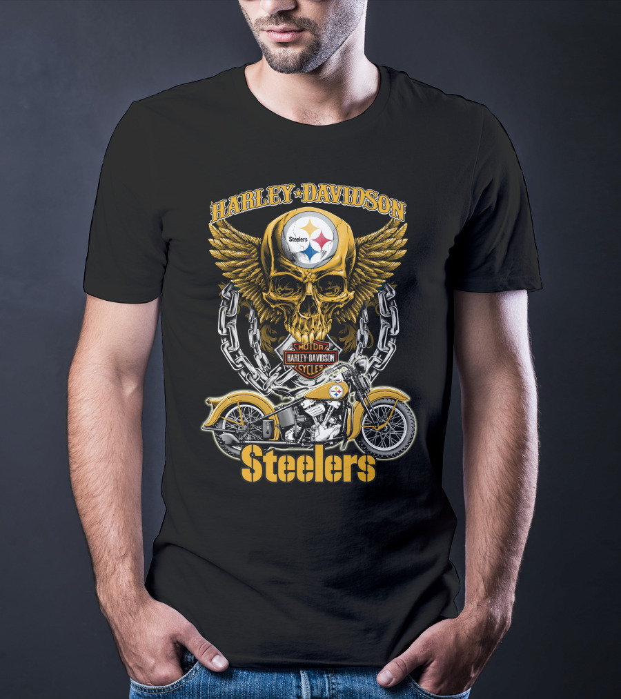 Pittsburgh Steelers Harley Davidson Winged Skull Motorcycle Nfl Hd18 T-Shirt