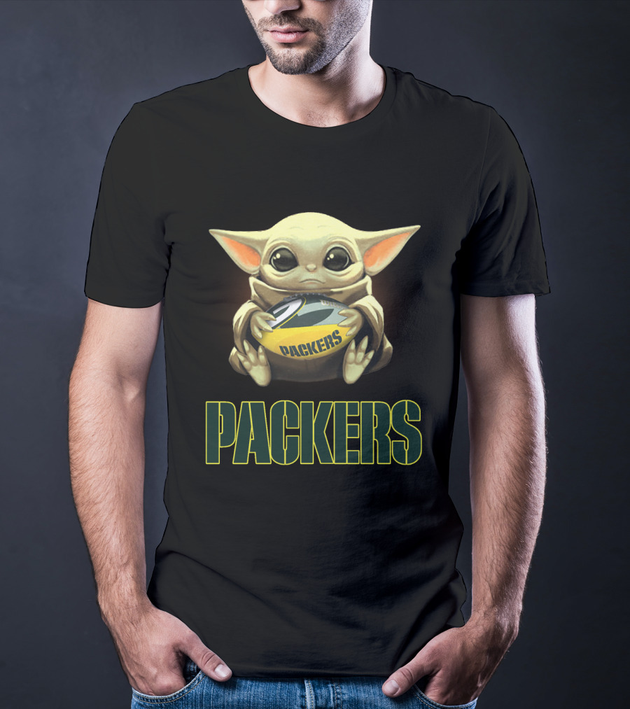Yoda Baby Packers Holding Green Bay Football T-Shirt