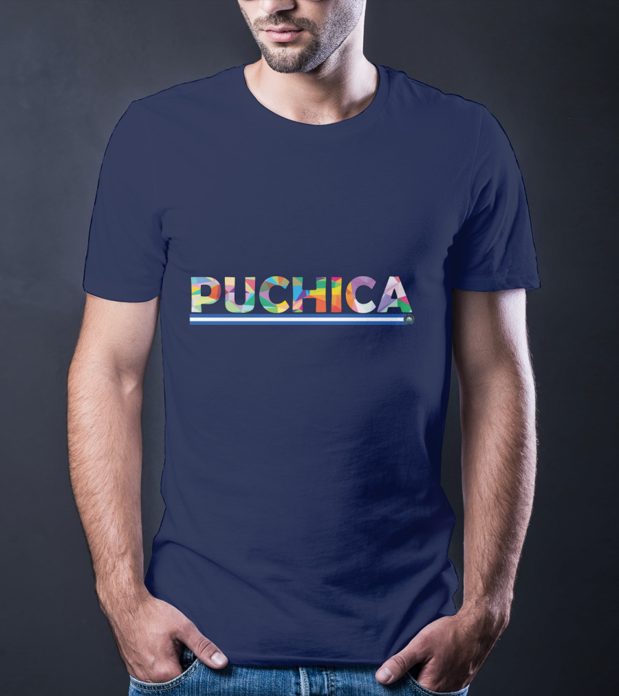 PUCHICA Multicolor Text With Blue And White Stripe T-Shirt