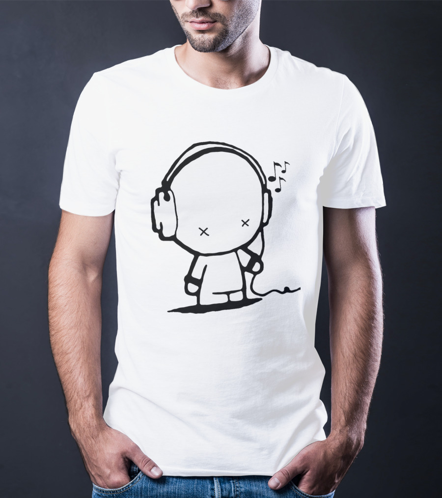 Music Man Headphones Cartoon With Musical Notes T-Shirt
