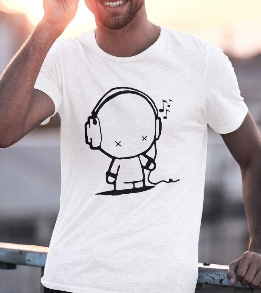 Music Man Headphones Cartoon With Musical Notes T-Shirt