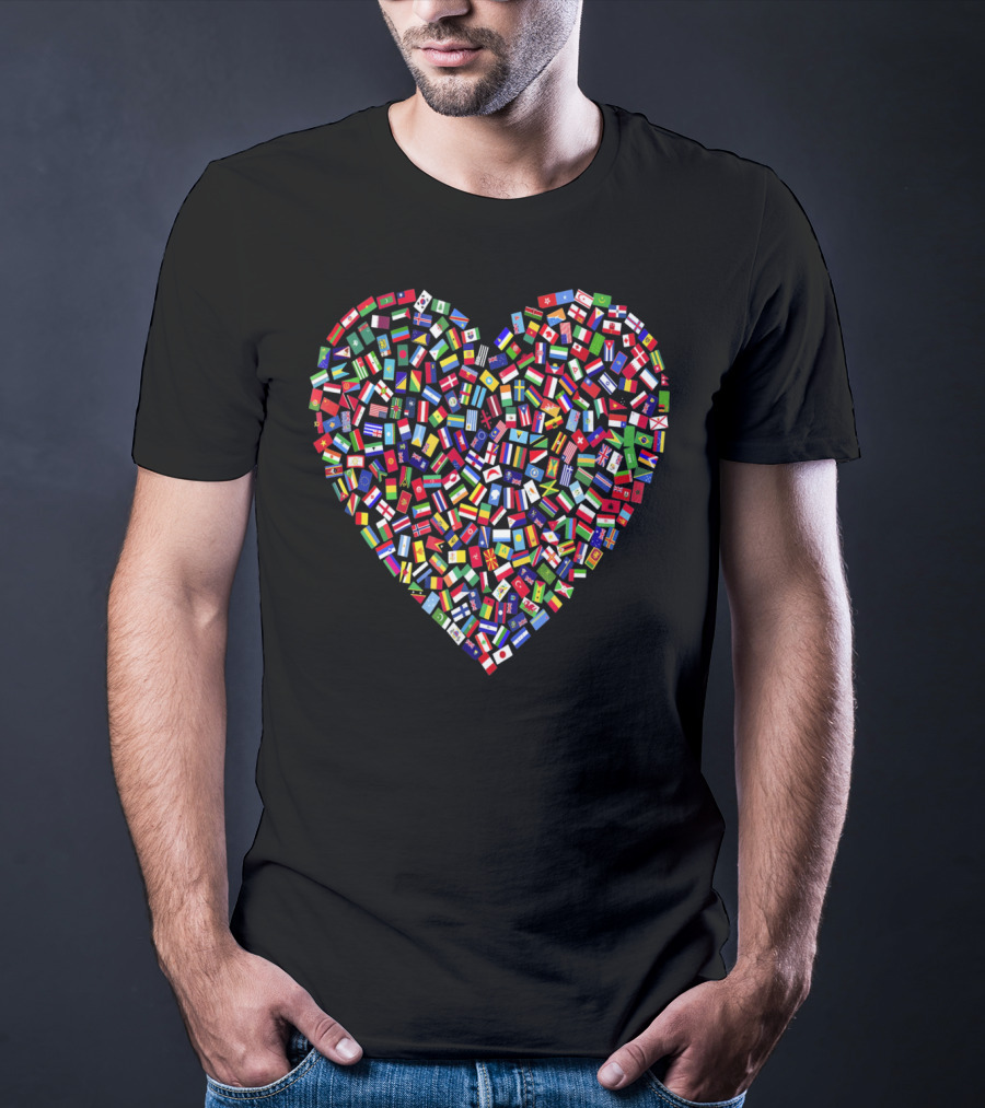 Earth Day Heart World All Countries Flags In T-Shirt