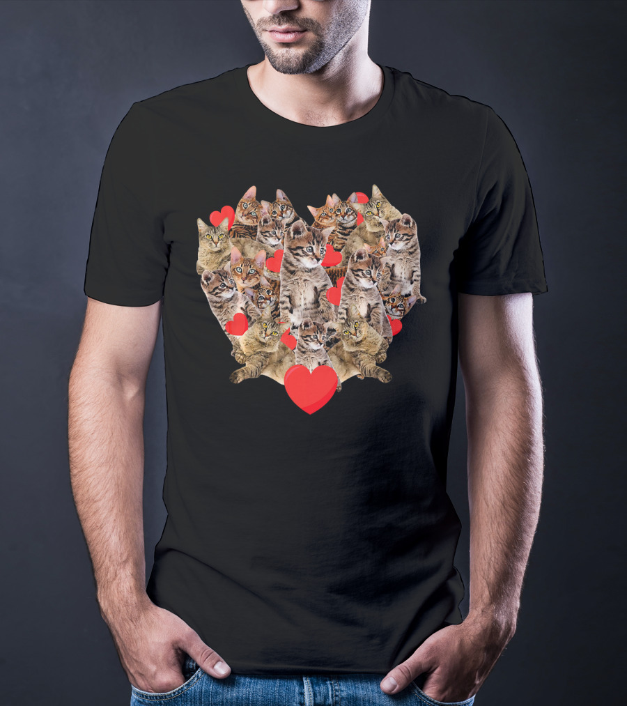 Cats Heart Collage With Red Hearts T-Shirt