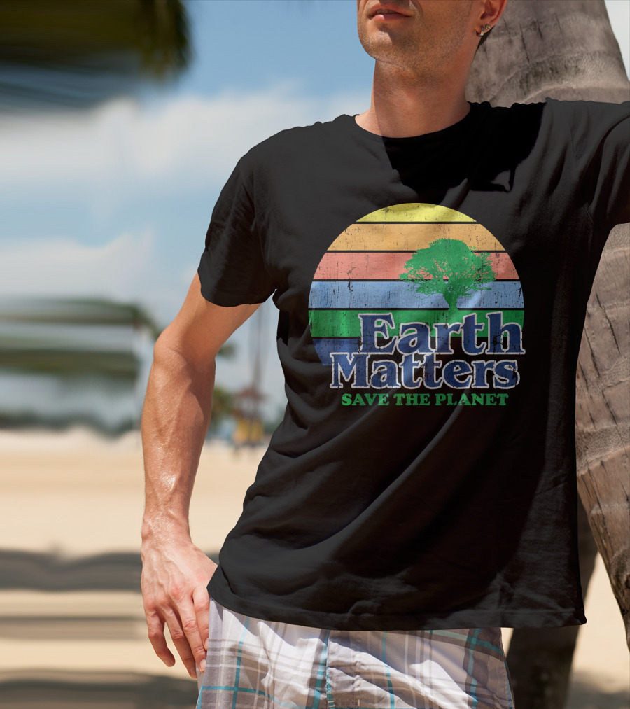 Earth Matters Save The Planet Earth Day Tree Retro Sunburst T-Shirt
