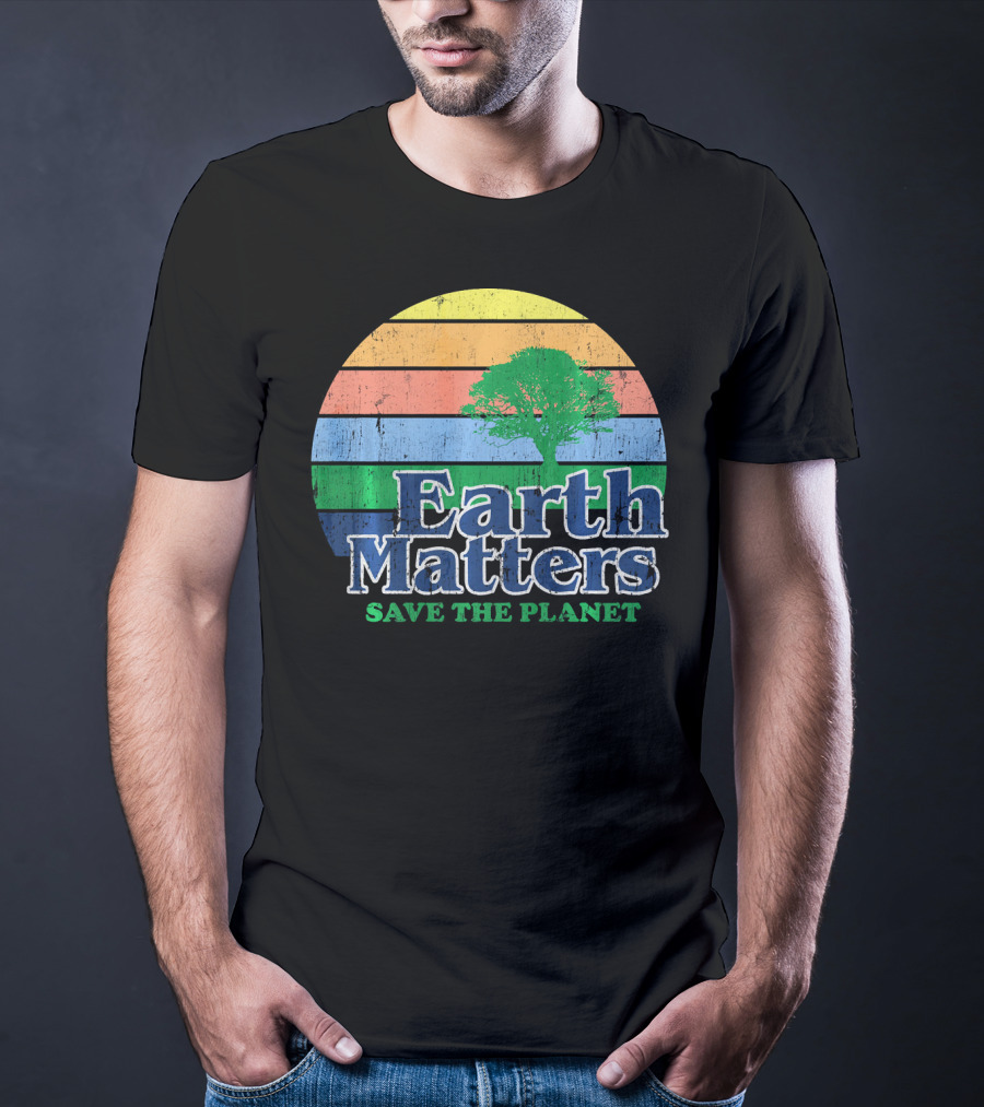 Earth Matters Save The Planet Earth Day Tree Retro Sunburst T-Shirt
