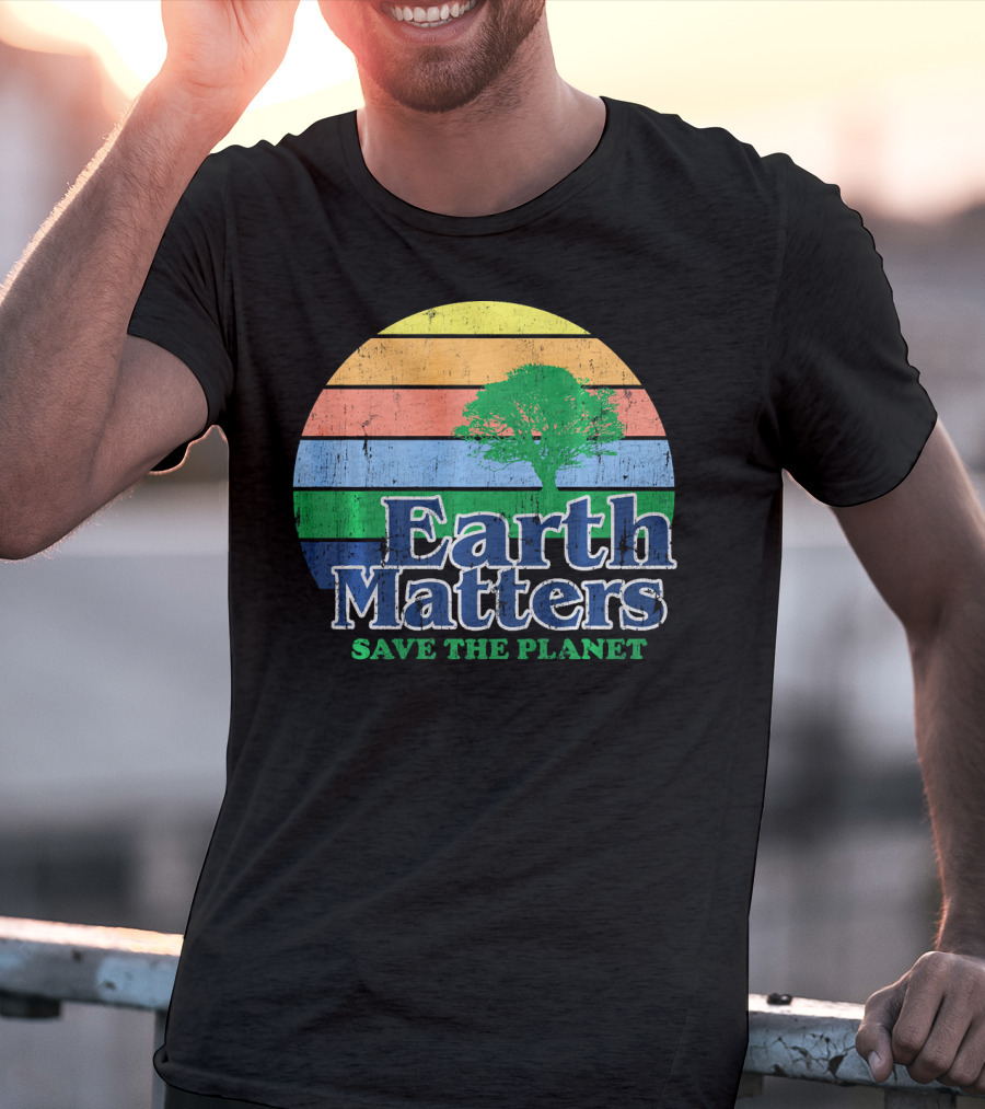 Earth Matters Save The Planet Earth Day Tree Retro Sunburst T-Shirt