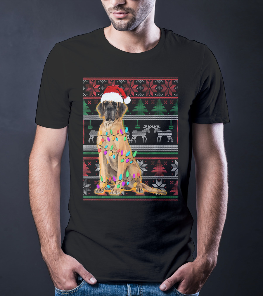 Christmas Dog Santa Hat Lights Ugly T-Shirt