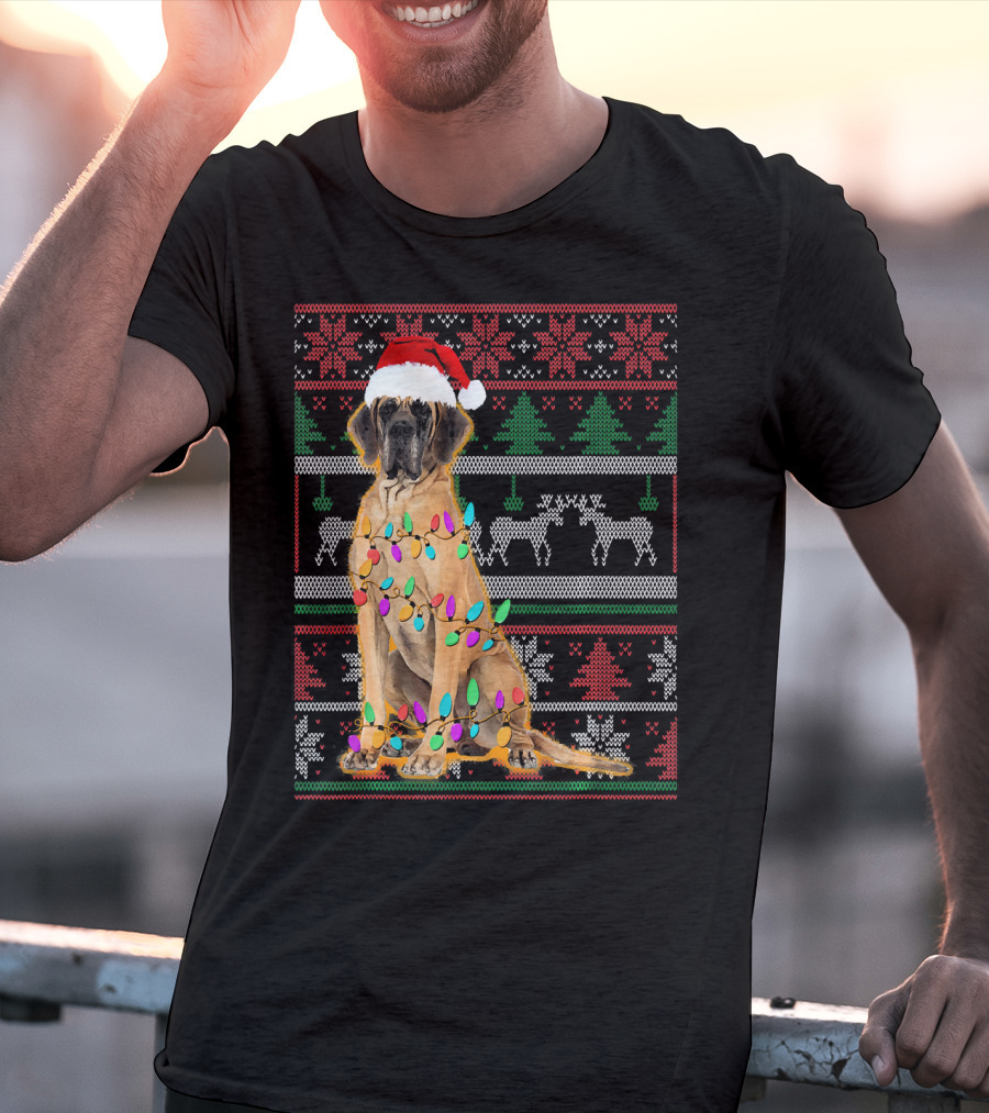 Christmas Dog Santa Hat Lights Ugly T-Shirt