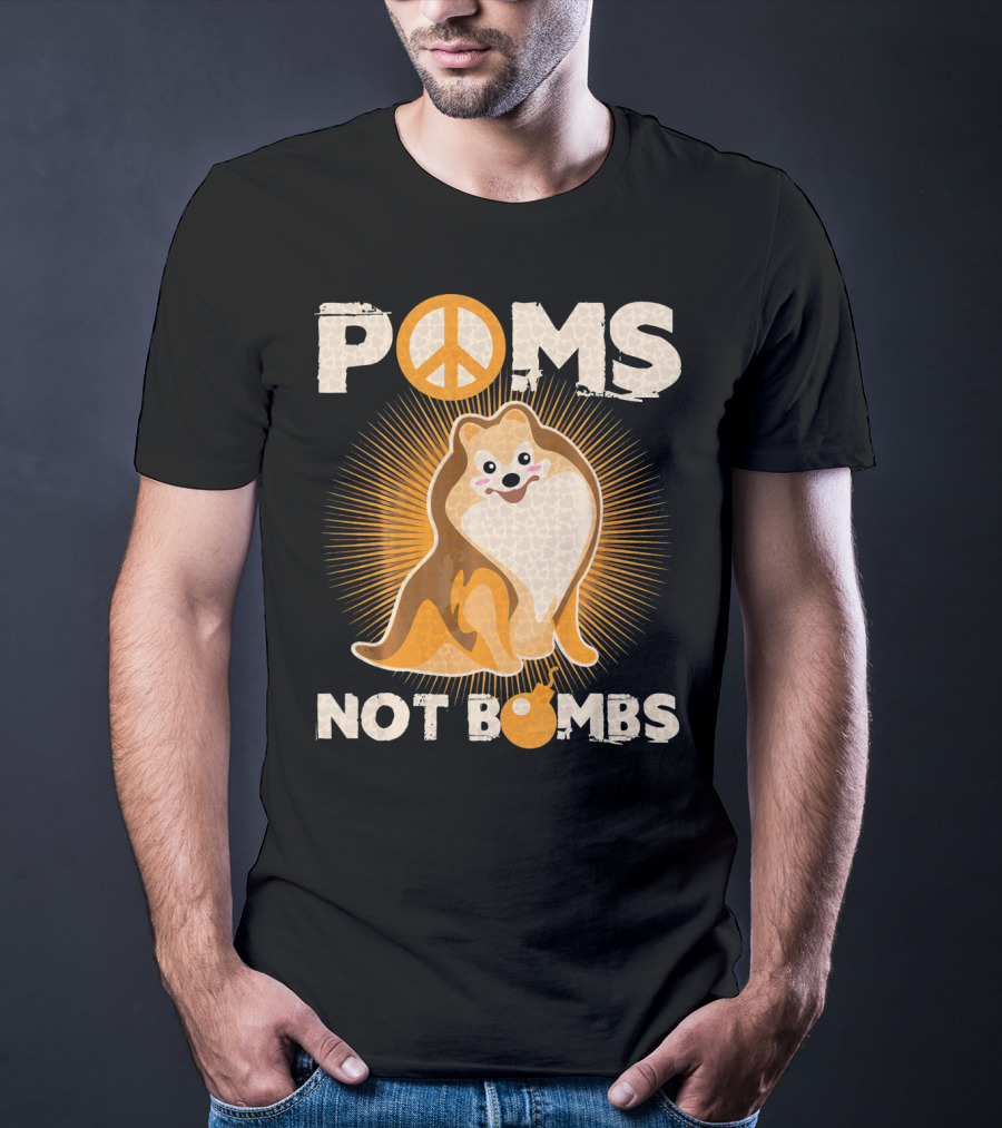 Poms Not Bombs Peace Symbol Cute Dog T-Shirt