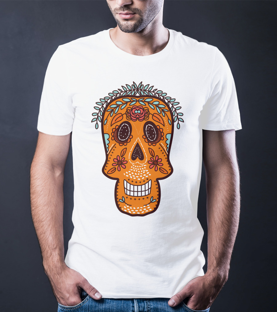 Skull Smile Sugar Skull Floral Día De Los Muertos T-Shirt