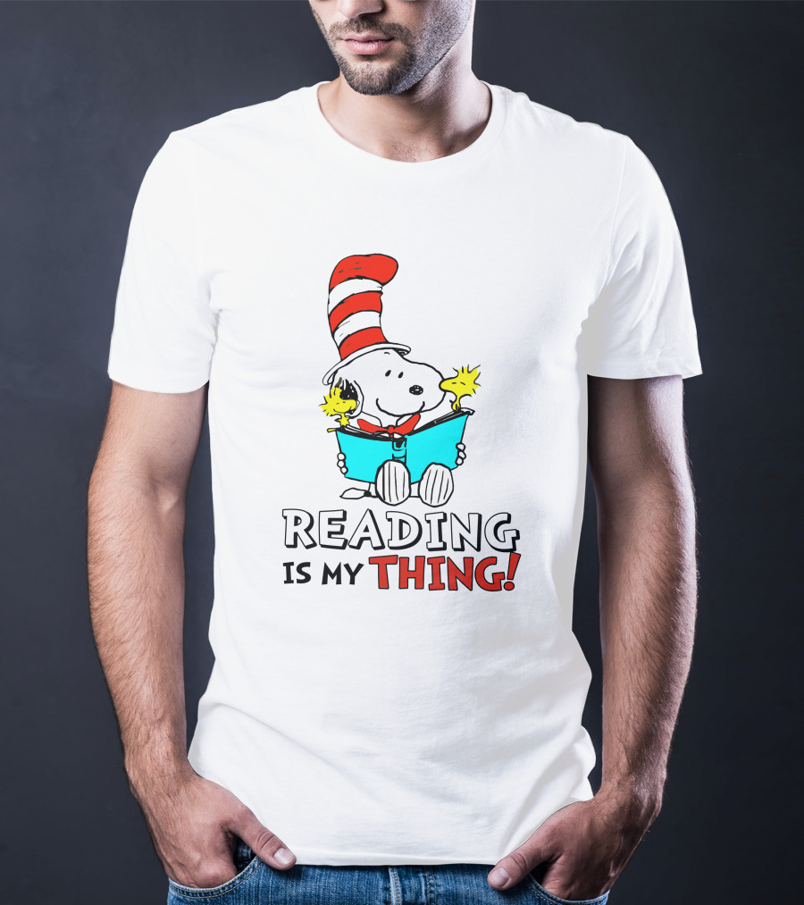 Reading Is My Thing With Snoopy In Cat In The Hat T-Shirt