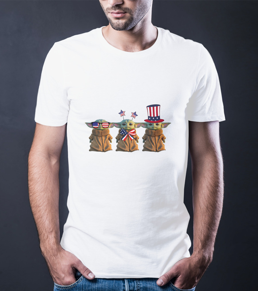 3 Baby Yoda American Patriotic T-Shirt