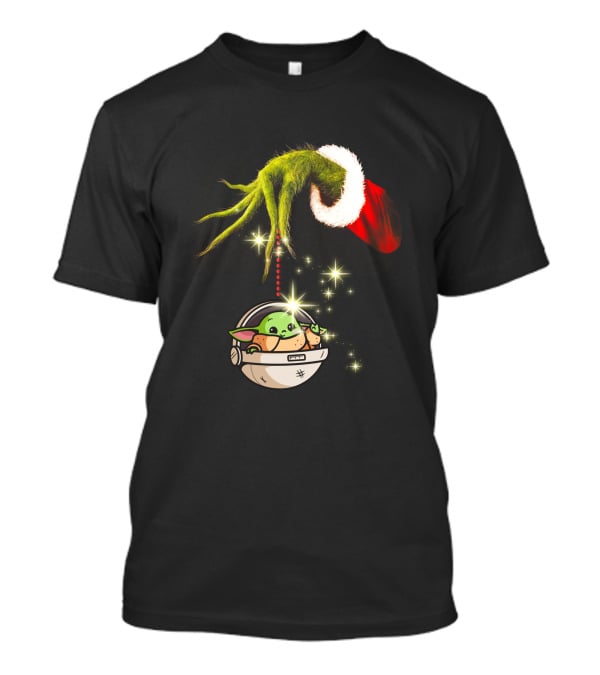 Grinch Hand Holding Baby Yoda Christmas T-Shirt