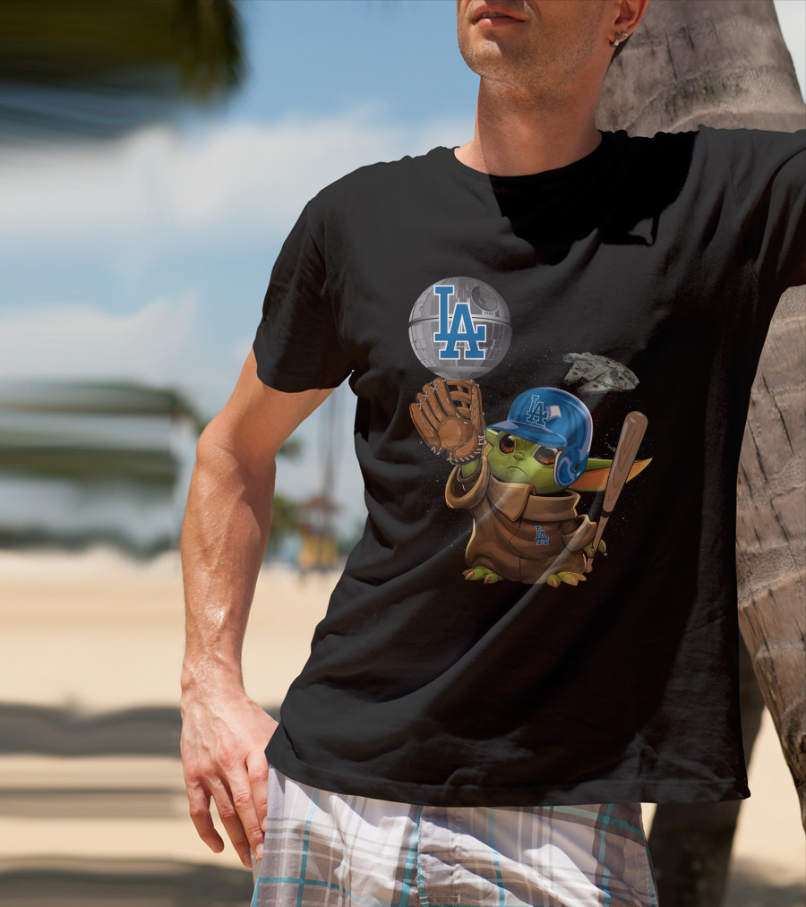 LA Baby Yoda Star War Baseball Dodgers Millennium Falcon T-Shirt