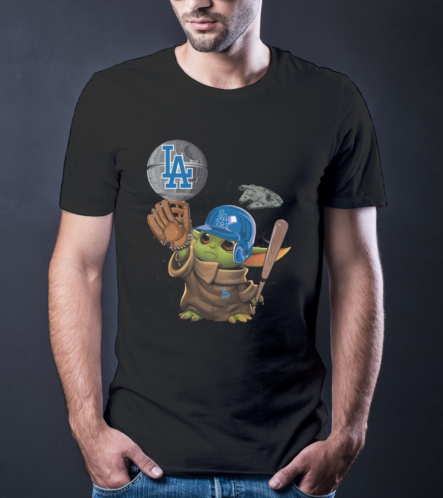 LA Baby Yoda Star War Baseball Dodgers Millennium Falcon T-Shirt
