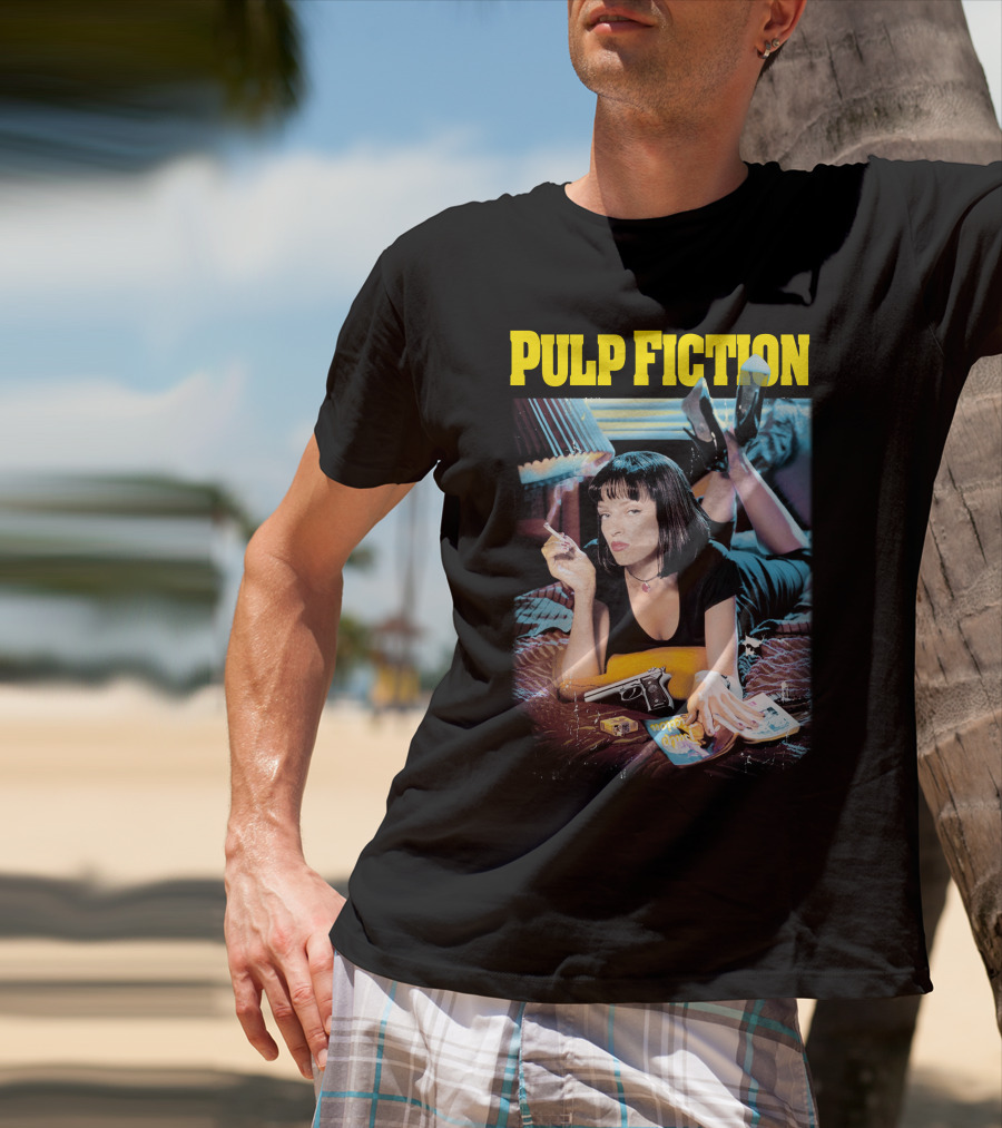 Pulp Fiction Mia Wallace Smoking Gun And Magazine T-Shirt