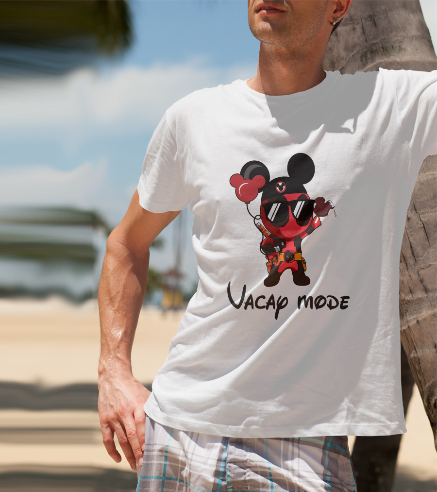 Deadpool Vacay Mode Mickey Ears Balloons Chocolate Ice Cream T-Shirt