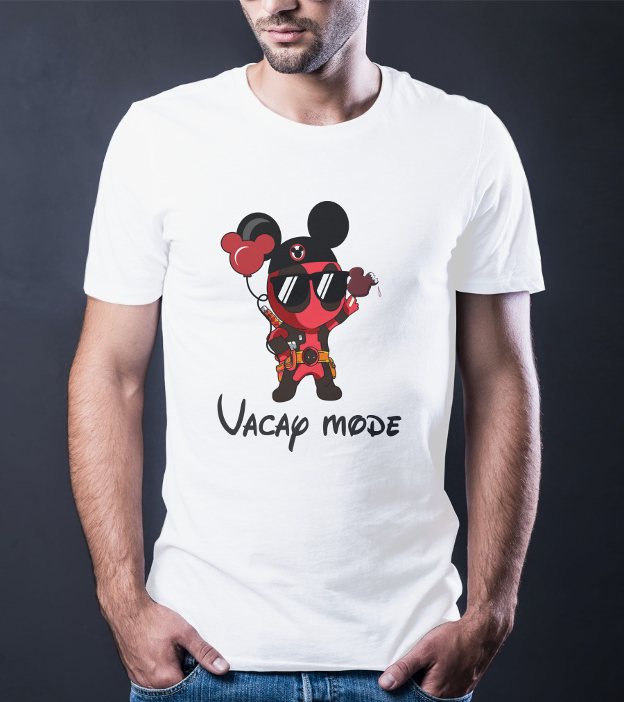 Deadpool Vacay Mode Mickey Ears Balloons Chocolate Ice Cream T-Shirt