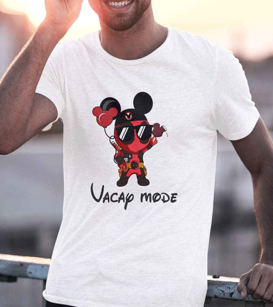 Deadpool Vacay Mode Mickey Ears Balloons Chocolate Ice Cream T-Shirt