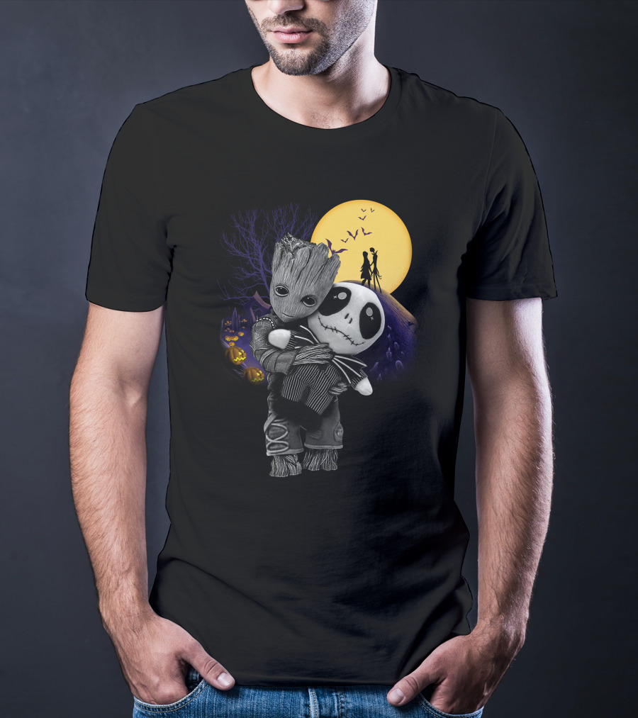 Groot Hug Jack Skellington Halloween Night T-Shirt