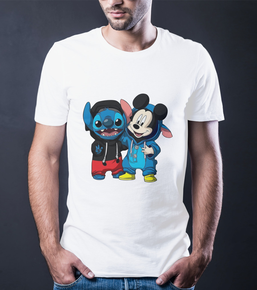 Mickey And Stitch Friendship Hoodie Cartoon Crossover T-Shirt