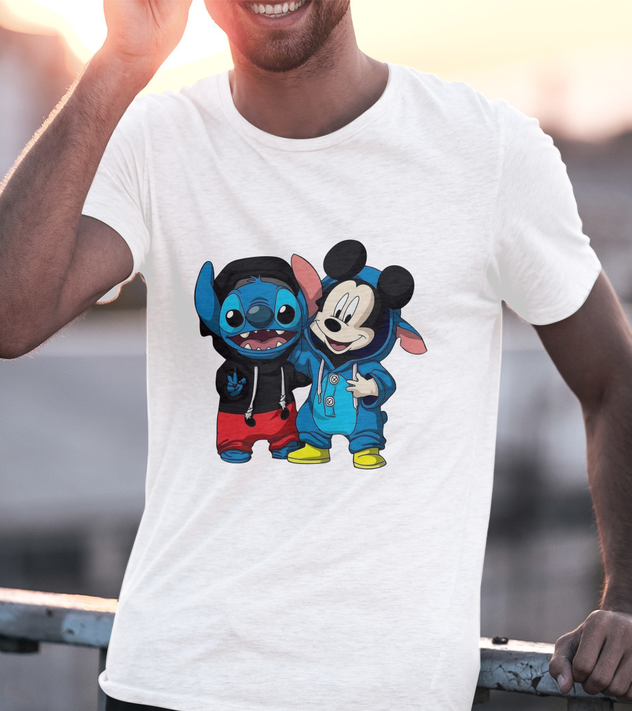 Mickey And Stitch Friendship Hoodie Cartoon Crossover T-Shirt