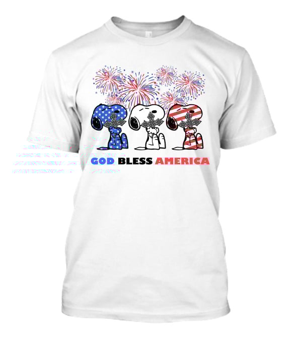 God Bless America Snoopy Cross Fireworks Fourth Of July T-Shirt