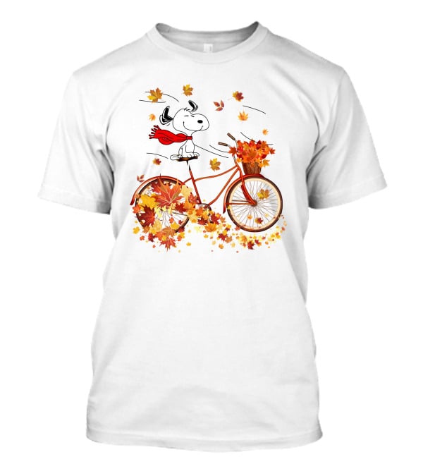 Snoopy Bicycle Autumn Leaves Ride T-Shirt