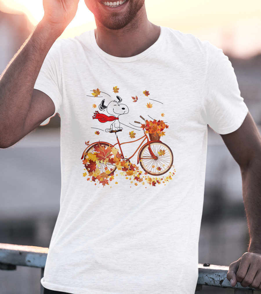 Snoopy Bicycle Autumn Leaves Ride T-Shirt