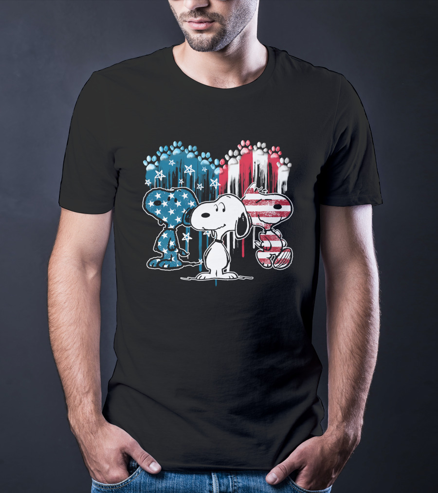 Snoopy US Flag Paws Drip Stars Stripes T-Shirt