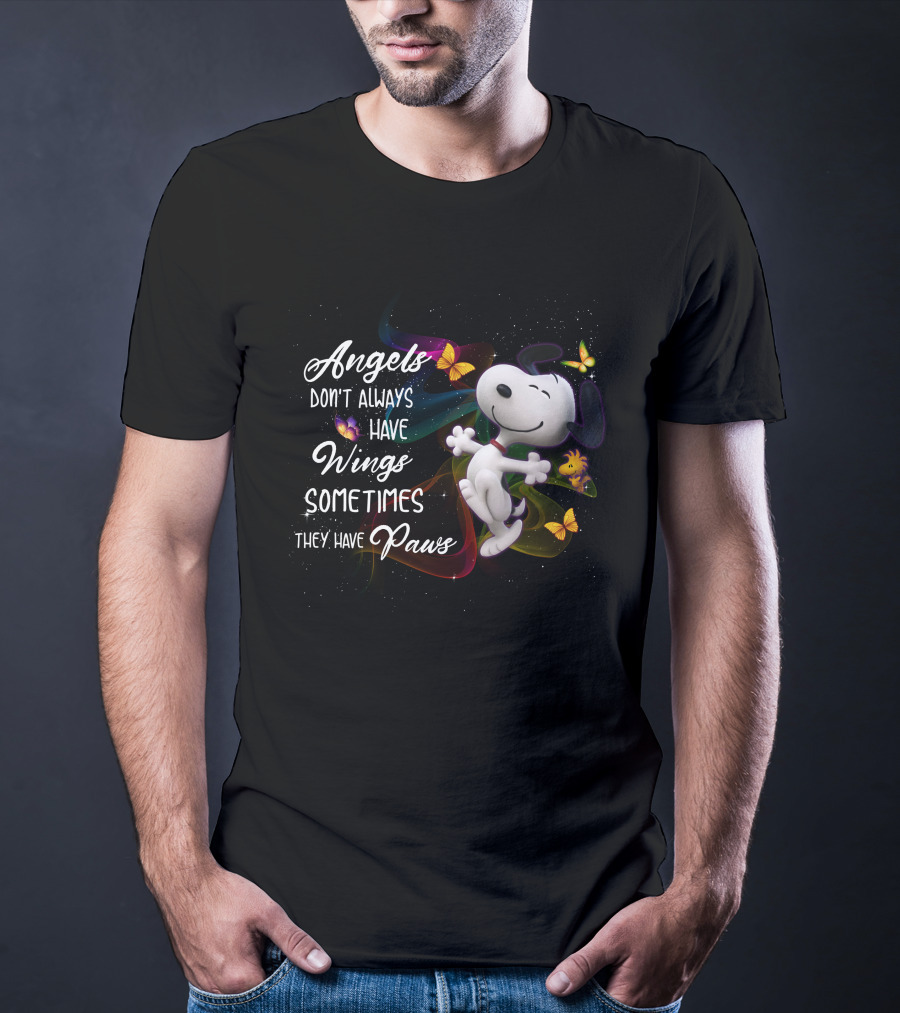 Angels Don't Always Have Wings Sometimes They Have Paws Snoopy Butterflies T-Shirt